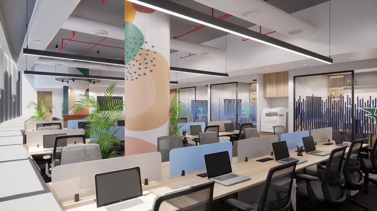 modern office interior design in Gurgaon with functional workspace layout