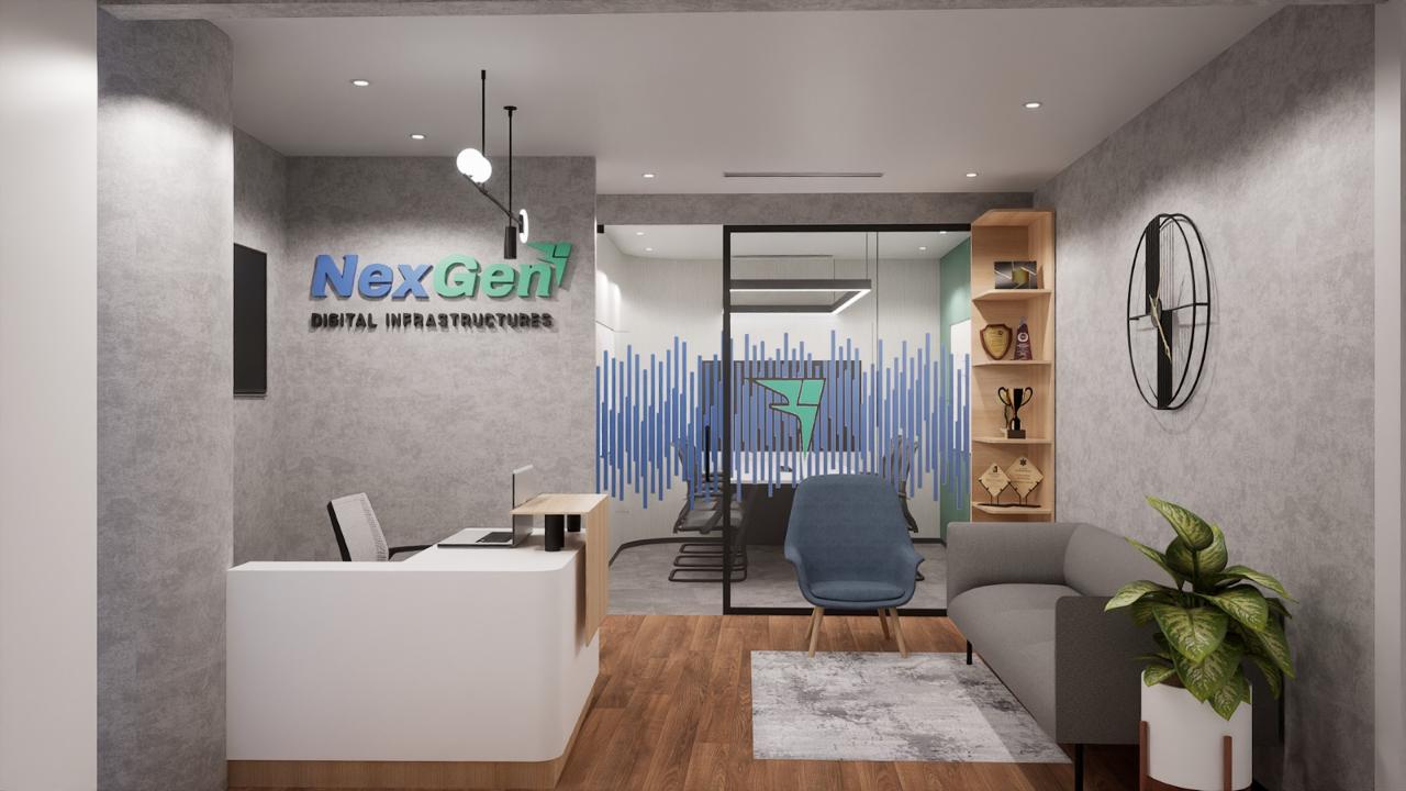 office reception area design in Gurugram with modern branding elements