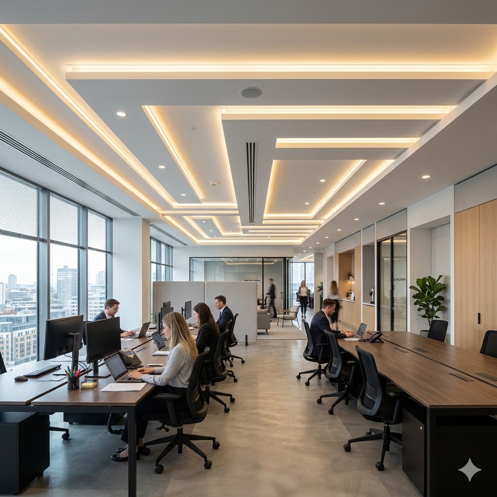 modern office false ceiling design ideas with LED lighting