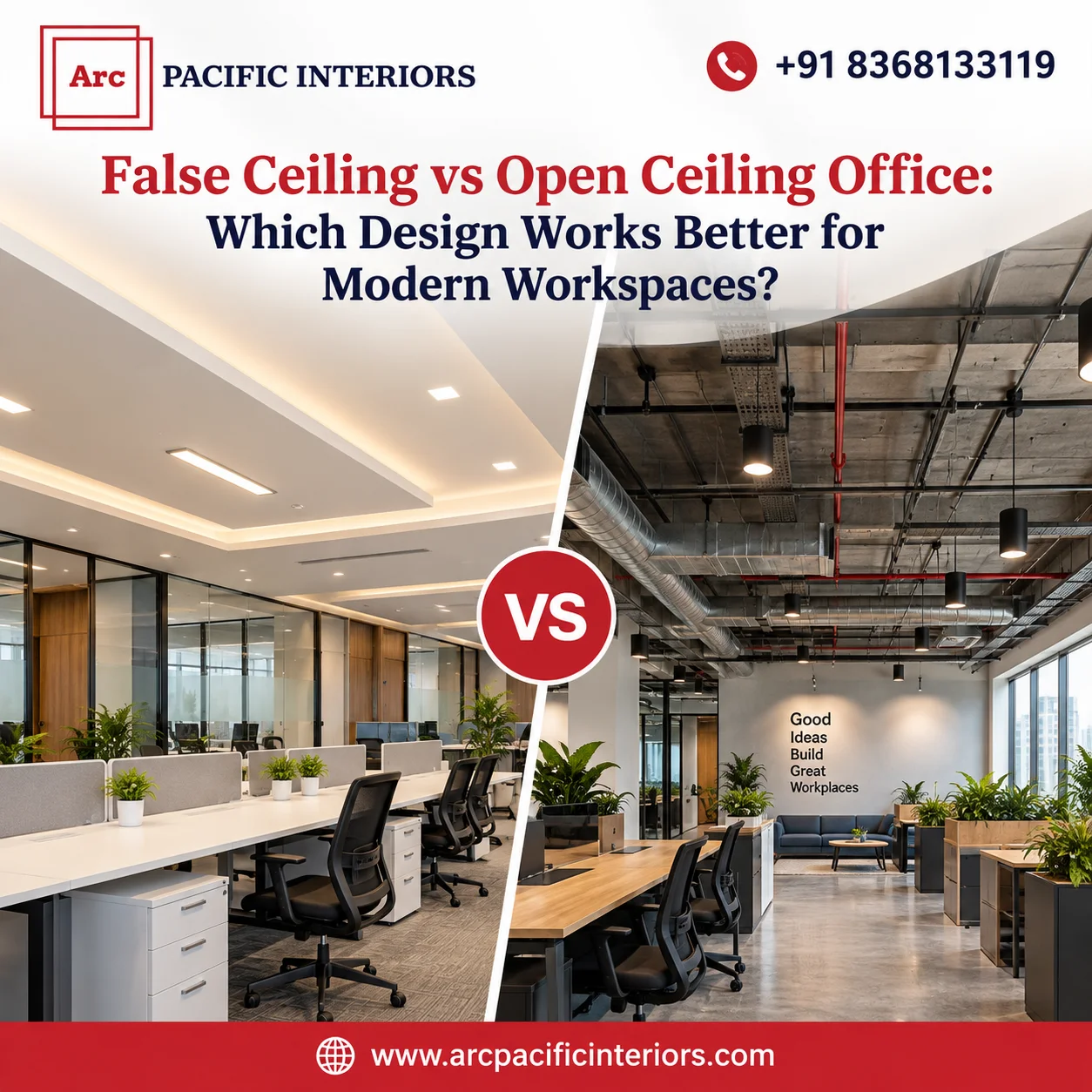 False Ceiling vs Open Ceiling Office